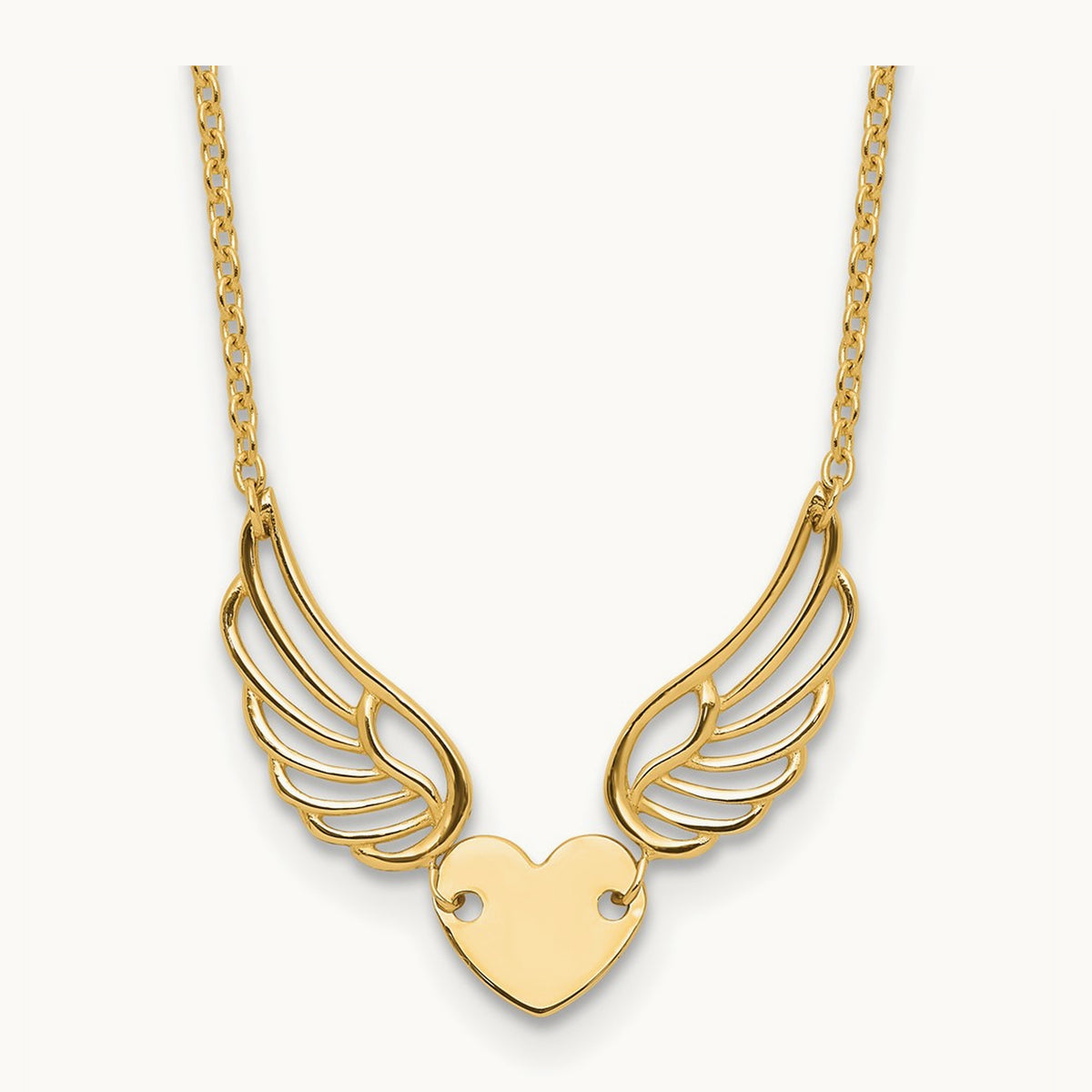 Polished Wings and Heart 17in Necklace, 14K