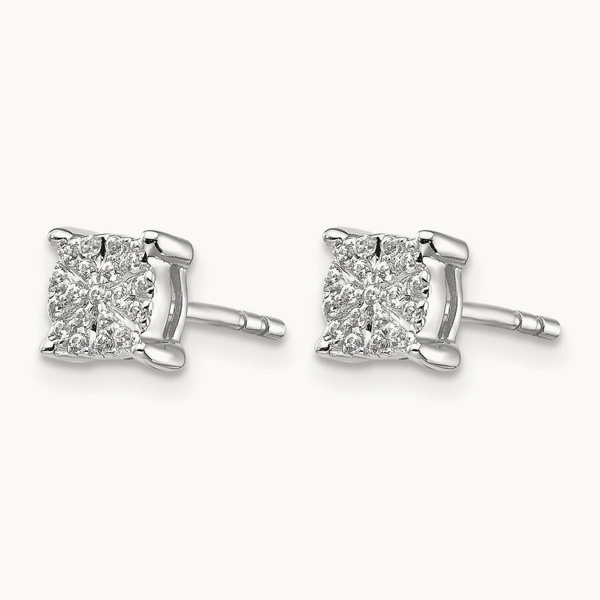 Diamond Cluster Post Earrings, 14K White Gold