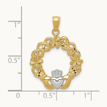 Rhodium Claddagh Pendant, 14K