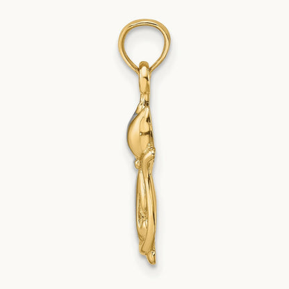 w/ Rhodium Polished Cat and Kitten Charm, 14K