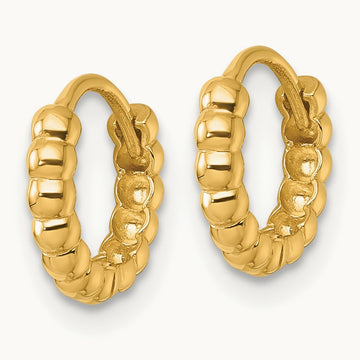 Polished Beaded Hinged Huggie Hoop Earrings, 2.25mm, 14K