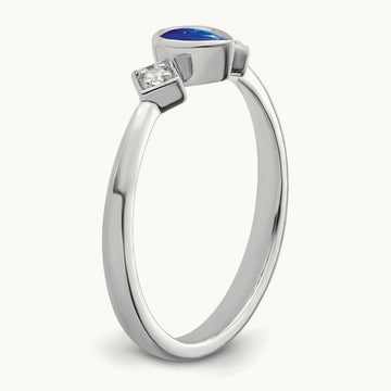 Pear Bezel Sapphire and Diamond Ring — 14K White Gold, 7