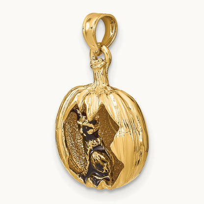 w/Rhodium 3-D Jack-o-Lantern w/Enameled Black Cat and Moon Charm, 14K