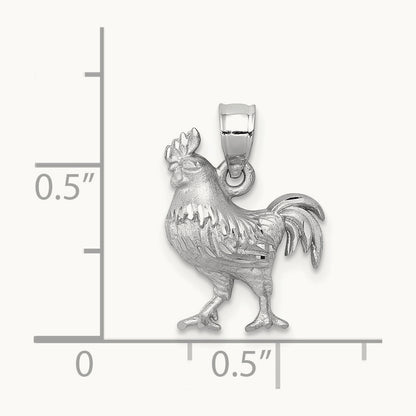 Satin Diamond-cut Rooster Pendant, 14K White Gold