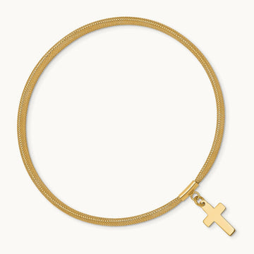 Mesh Cross Dangle Stretch Bracelet, 14K