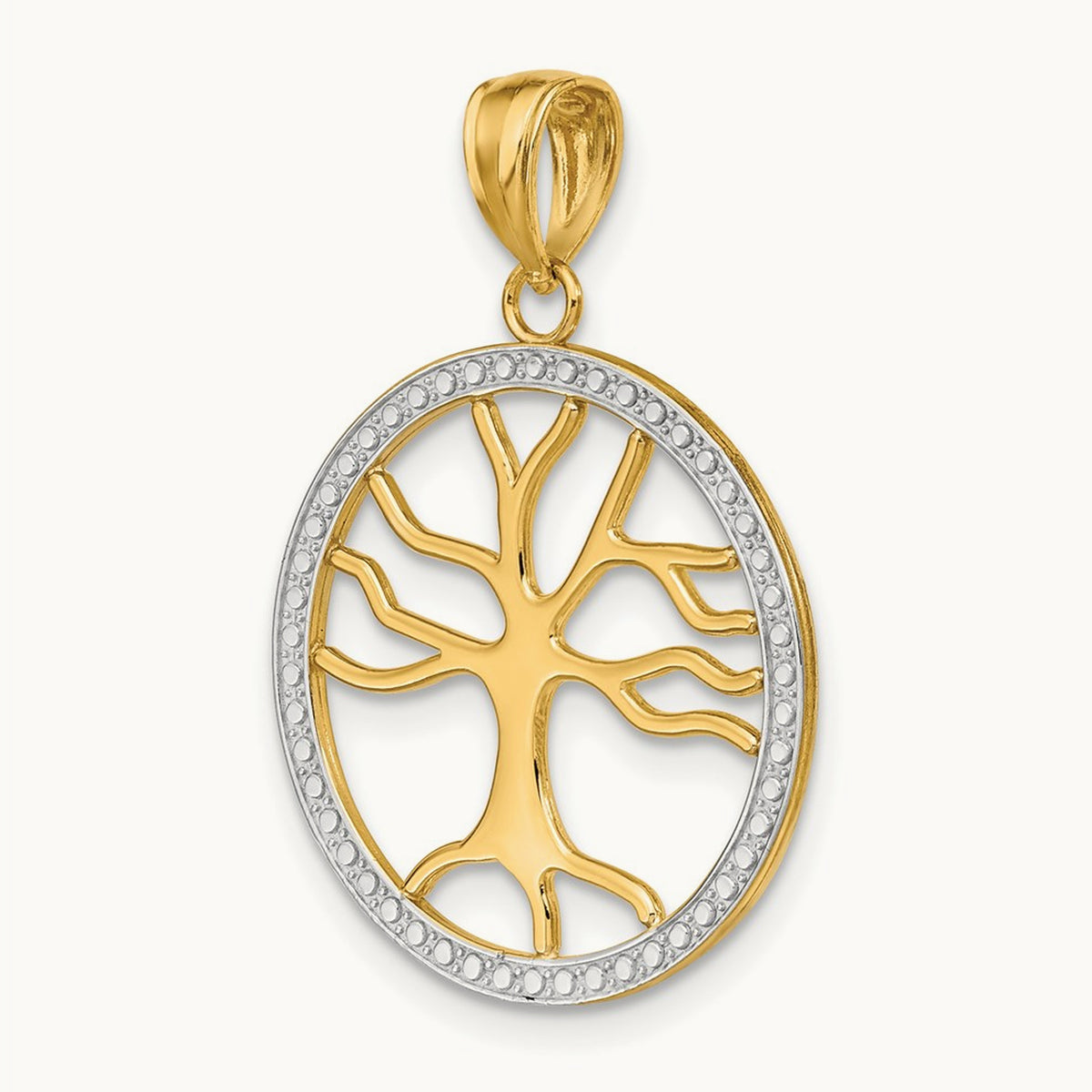 w/Rhodium Large Tree of Life Round Frame Charm, 14K