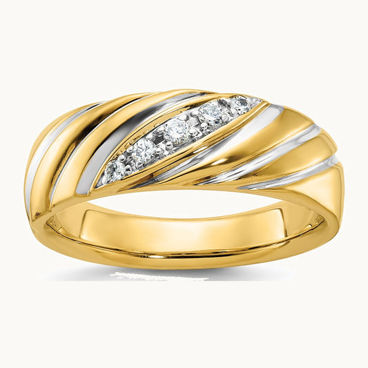 IBGoodman 14K with White Rhodium Men's Polished and Grooved 1/6 Carat AA Quality Diamond Ring
