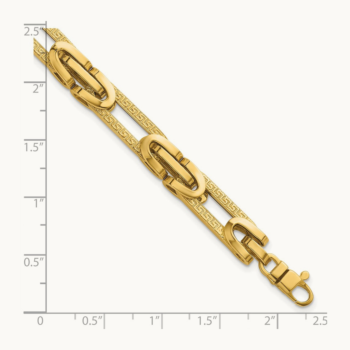 Polished & Textured Greek Key Design Oval Link 7.25 in Bracelet, 14K