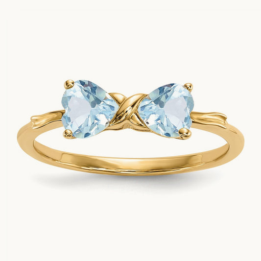 Polished Aquamarine Bow Ring, 14K Gold