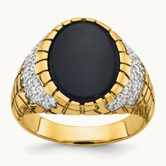 IBGoodman Men's Onyx and Diamond Nugget Complete Ring, 14K