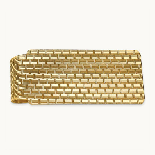 Men's Textured Basketweave Polished Money Clip, 14K