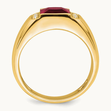 Square Created Ruby and Diamond Mens Ring, 14K