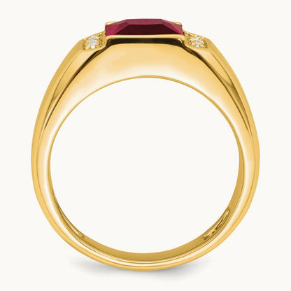 Square Created Ruby and Diamond Mens Ring, 14K