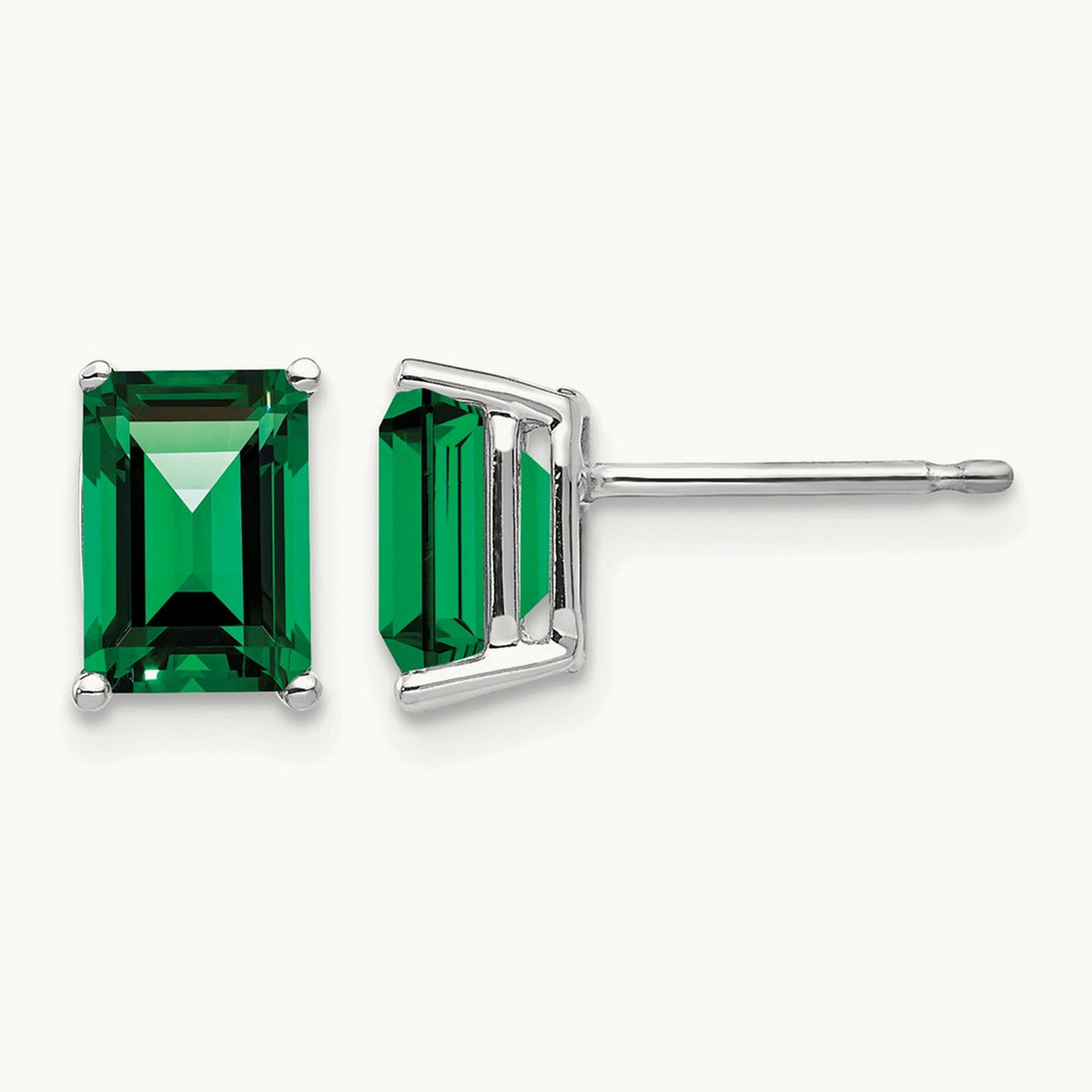 7x5mm Emerald Cut Mount St. Helens Earrings, 14K White Gold