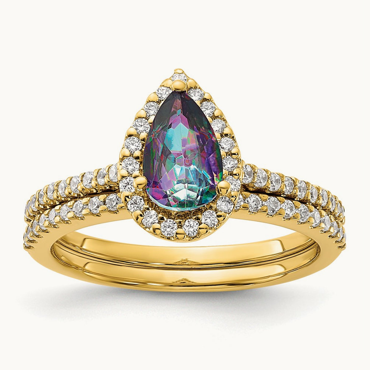 Mystic Fire Diamond Halo Complete Engagement Ring, 14K