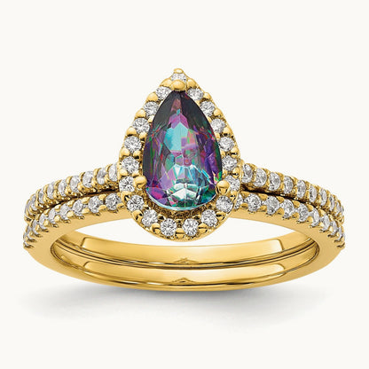 Mystic Fire Diamond Halo Complete Engagement Ring, 14K