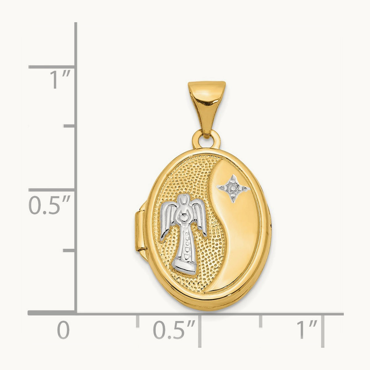 w/ White Rhodium Guardian Angel Oval Locket, 17mm, 14K Yellow Gold