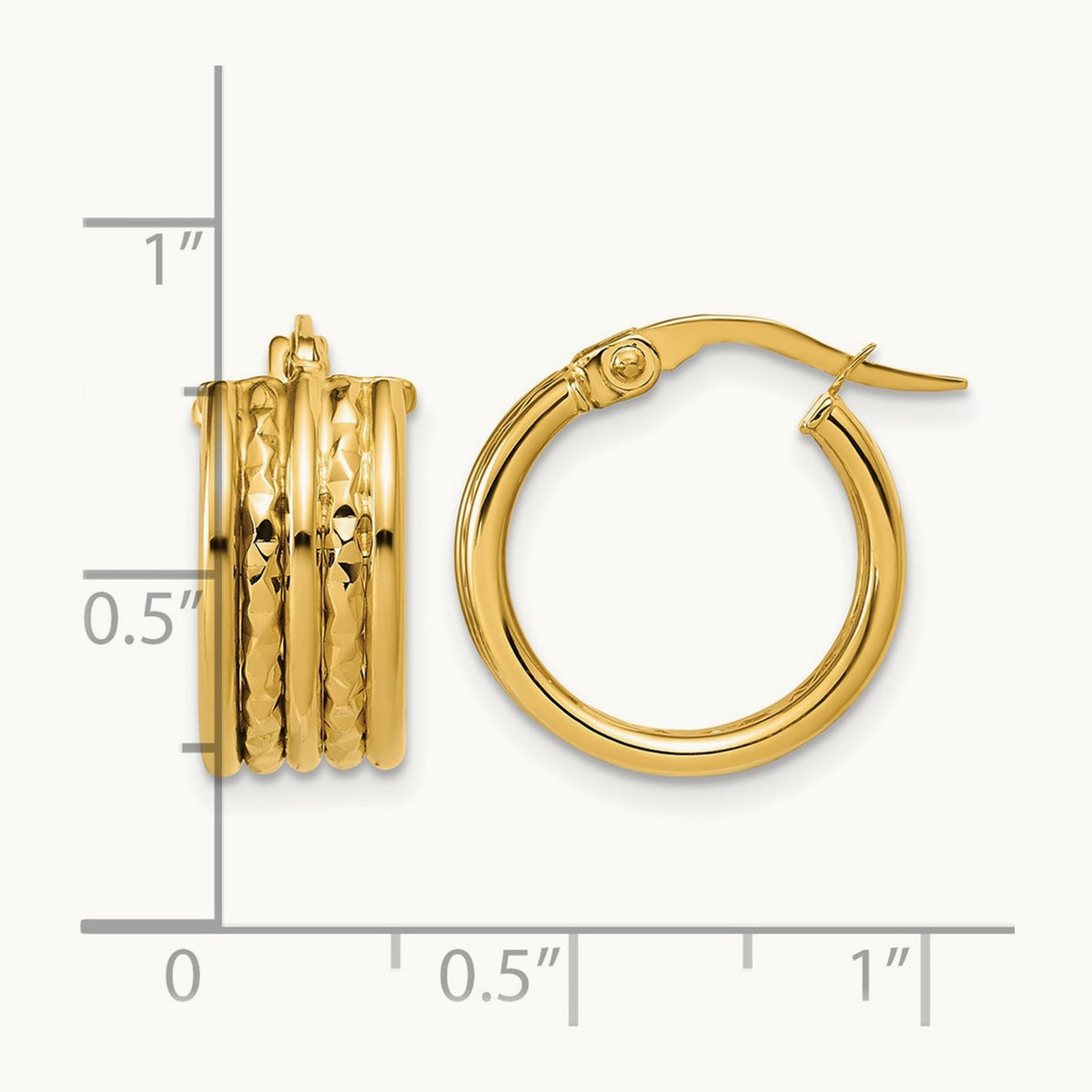 Polished and Diamond-cut Hoop Earrings, 14K — Leslie's