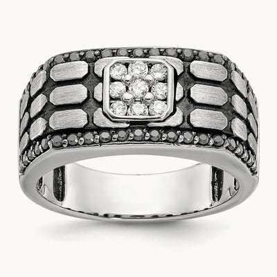w/ Black RH IBGoodman Men's Textured Black/White Diamond Ring, 14K White Gold