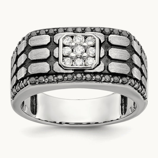 w/ Black RH IBGoodman Men's Textured Black/White Diamond Ring, 14K White Gold