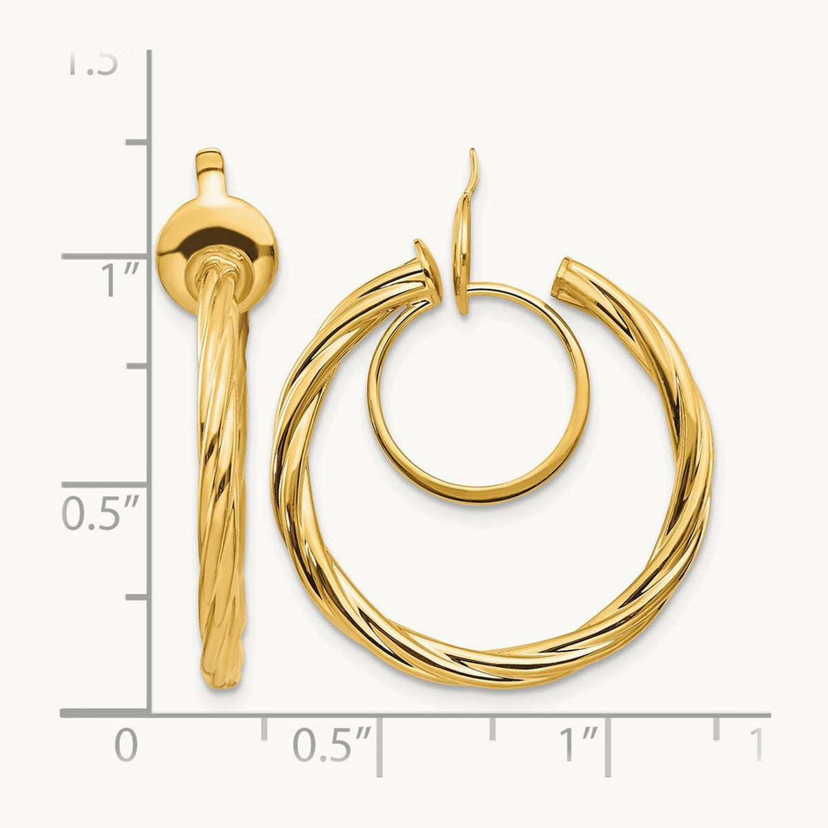 Twisted Non-pierced Hoop Earrings, 14K