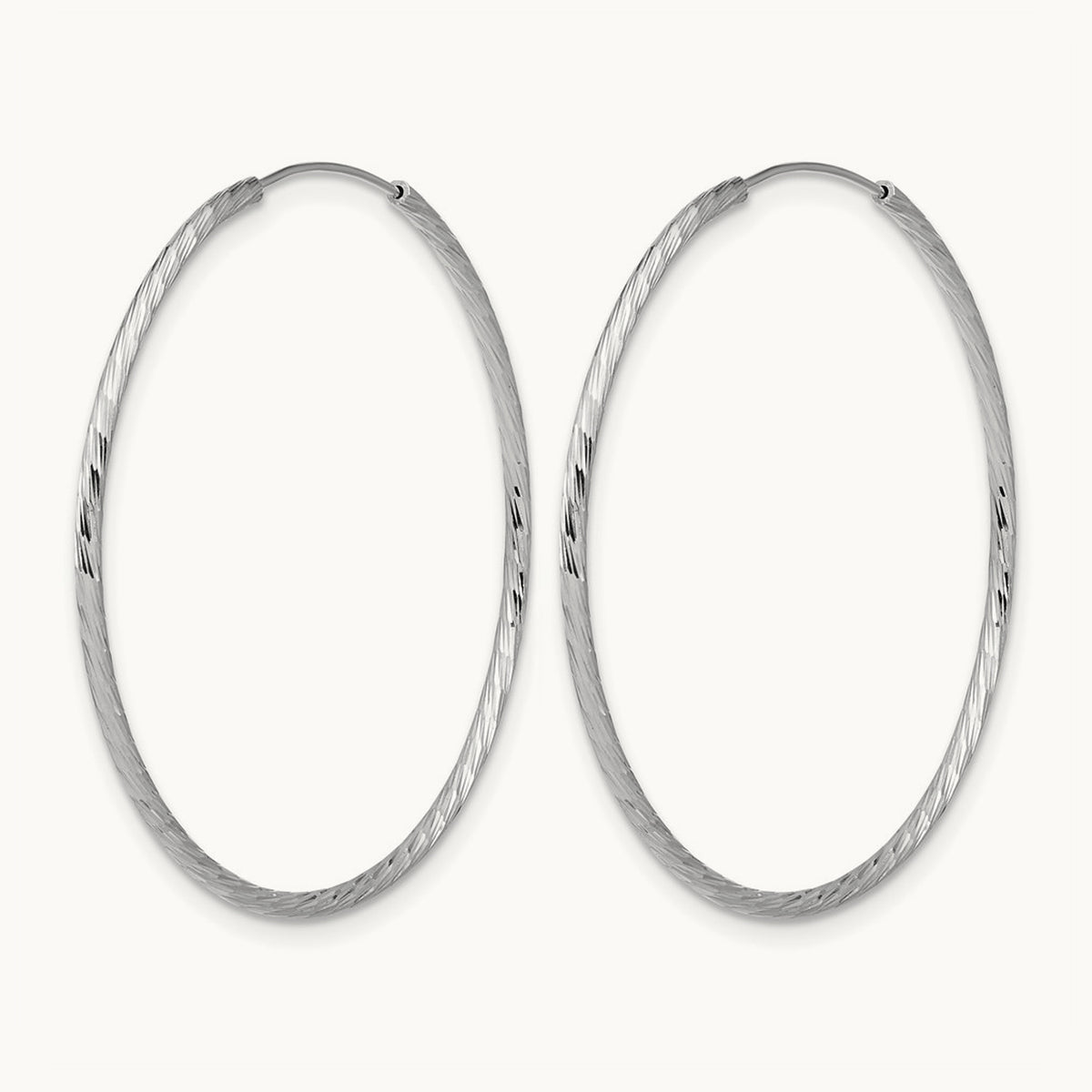 Rhodium-plated Diamond-cut Endless Hoop Earrings — 1.25mm