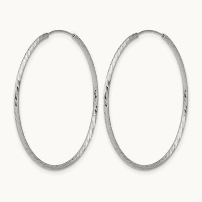 Rhodium-plated Diamond-cut Endless Hoop Earrings — 1.25mm