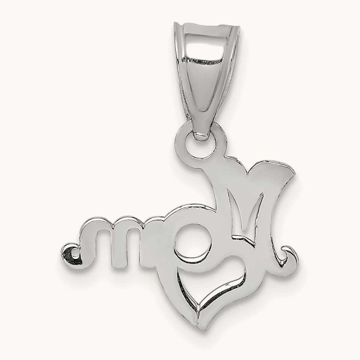 MOM with Heart Charm — 14K White Gold