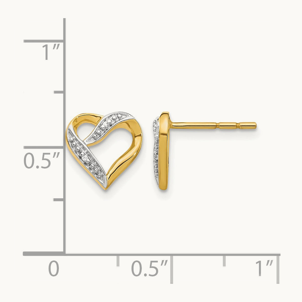 Diamond Heart Post Earrings with Rhodium — 9mm