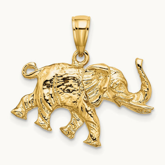 3-D Elephant Profile w/ Tusk Charm, 14K