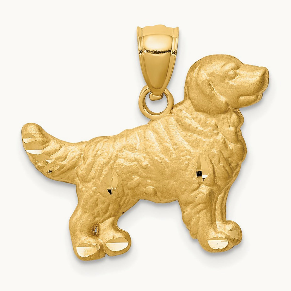 Diamond-cut Golden Retriever Pendant, 14K