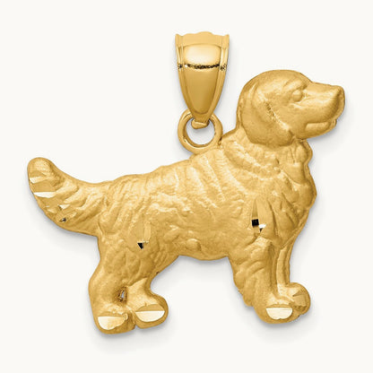 Diamond-cut Golden Retriever Pendant, 14K