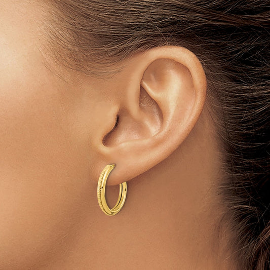 Polished and Textured Round J-Hoop Earrings — 21mm