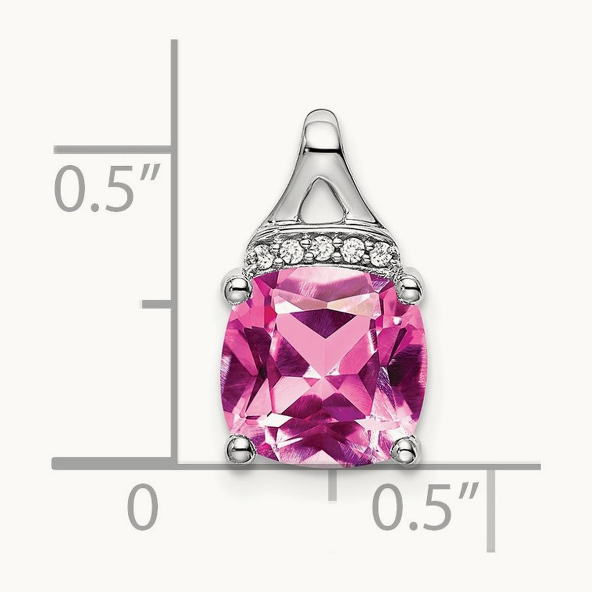Cushion Created Pink Sapphire/Diamond Pendant, 14K White Gold