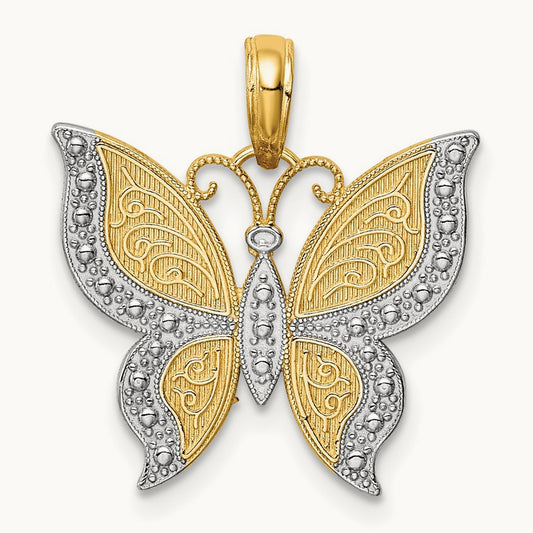 w/Rhodium Butterfly Pendant, 14K