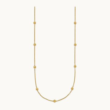 Polished Diamond-cut Tiny Puffed Circles 15-Station Necklace, 14K