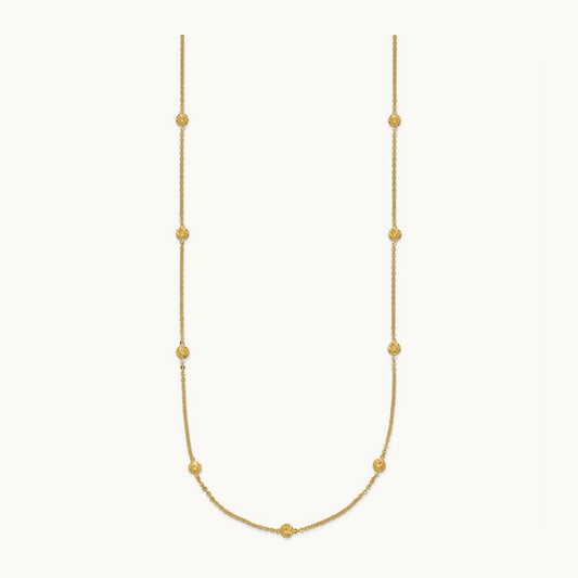 Polished Diamond-cut Tiny Puffed Circles 15-Station Necklace, 14K