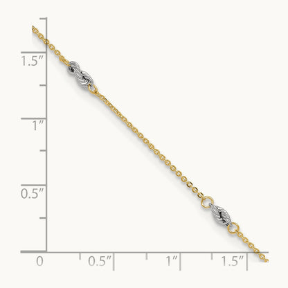 Fancy 9in Plus 1in Ext Anklet, 14K Two-tone