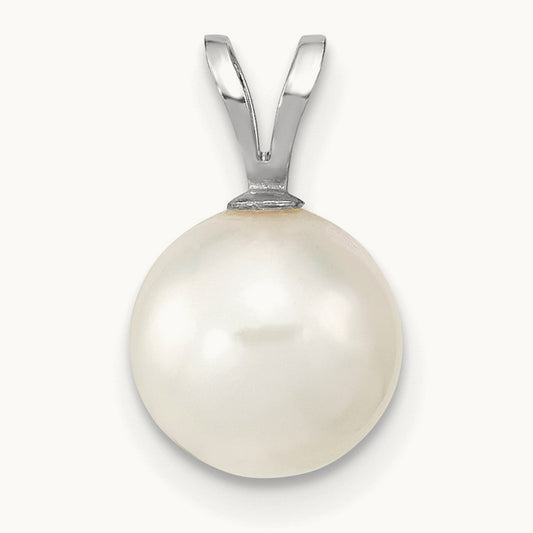 8- Round White Saltwater Akoya Pendant, 9mm, 14K White Gold