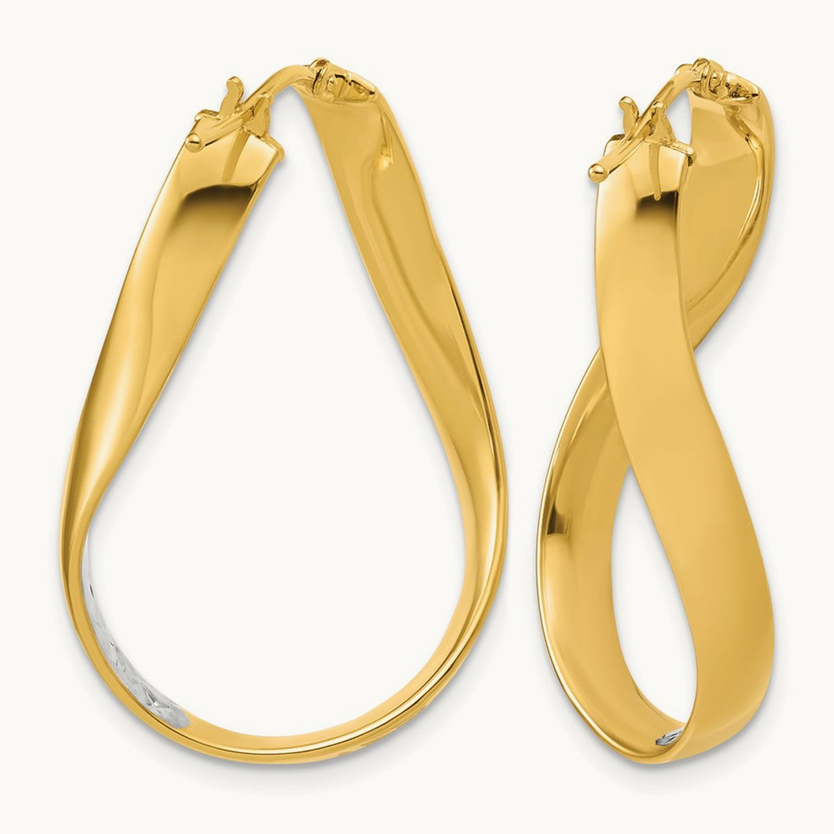 w/Rhodium Polished/Diamond-cut Twist In and Out Hoop Earrings, 14K — Leslie's