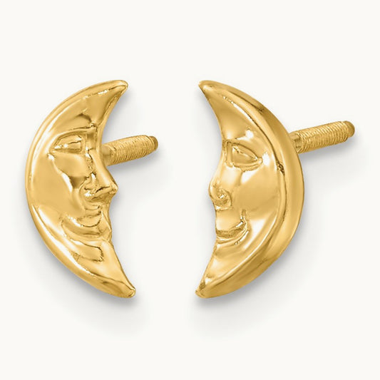 Madi K Moon w/ face Post Earrings, 14K