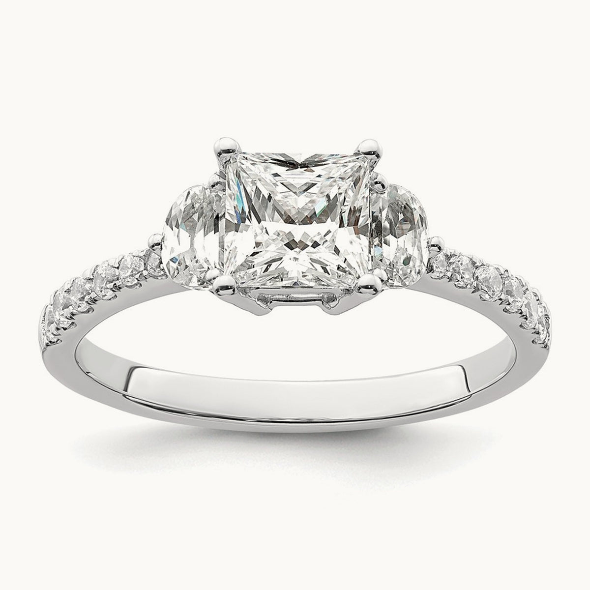 3 Stone Half Moon/Princess Semi-Mount Ring, 0.75 ct tw