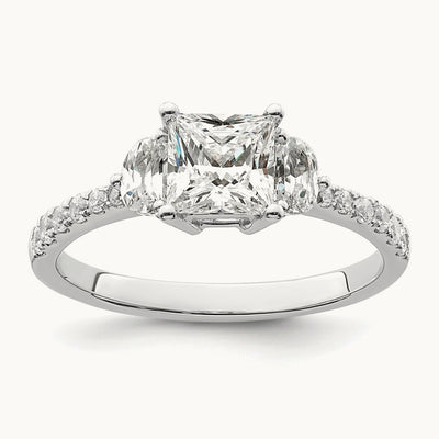 3 Stone Half Moon/Princess Semi-Mount Ring, 0.75 ct tw