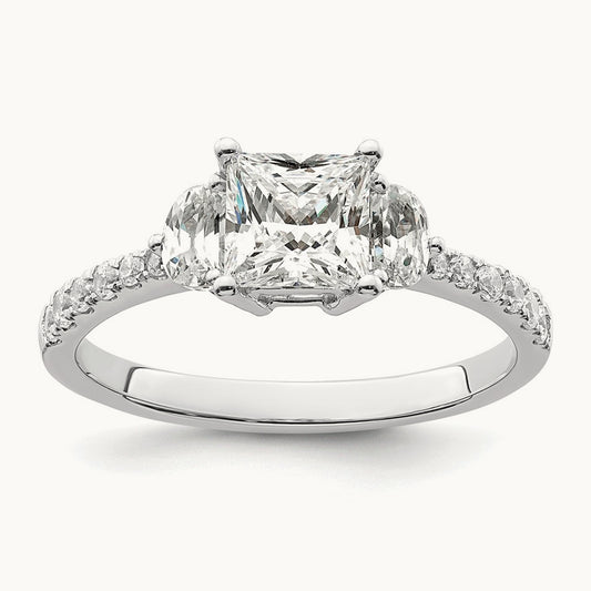 3 Stone Half Moon/Princess Semi-Mount Ring, 0.75 ct tw