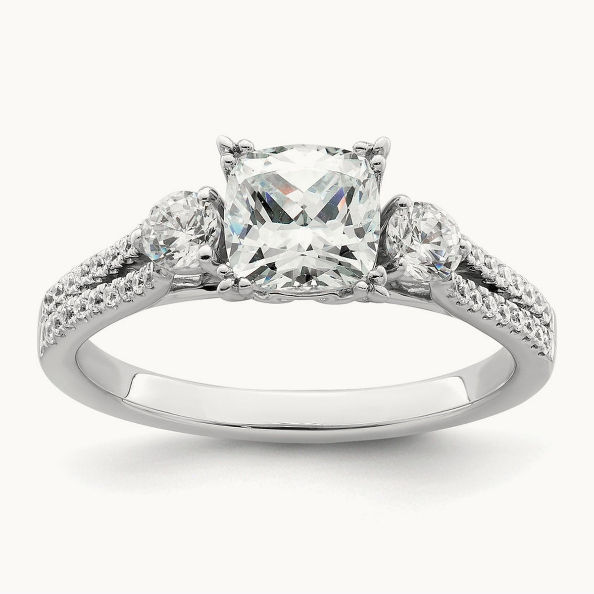 3 Stone Cushion Semi-Mount Engagement Ring — 1 ct, 7