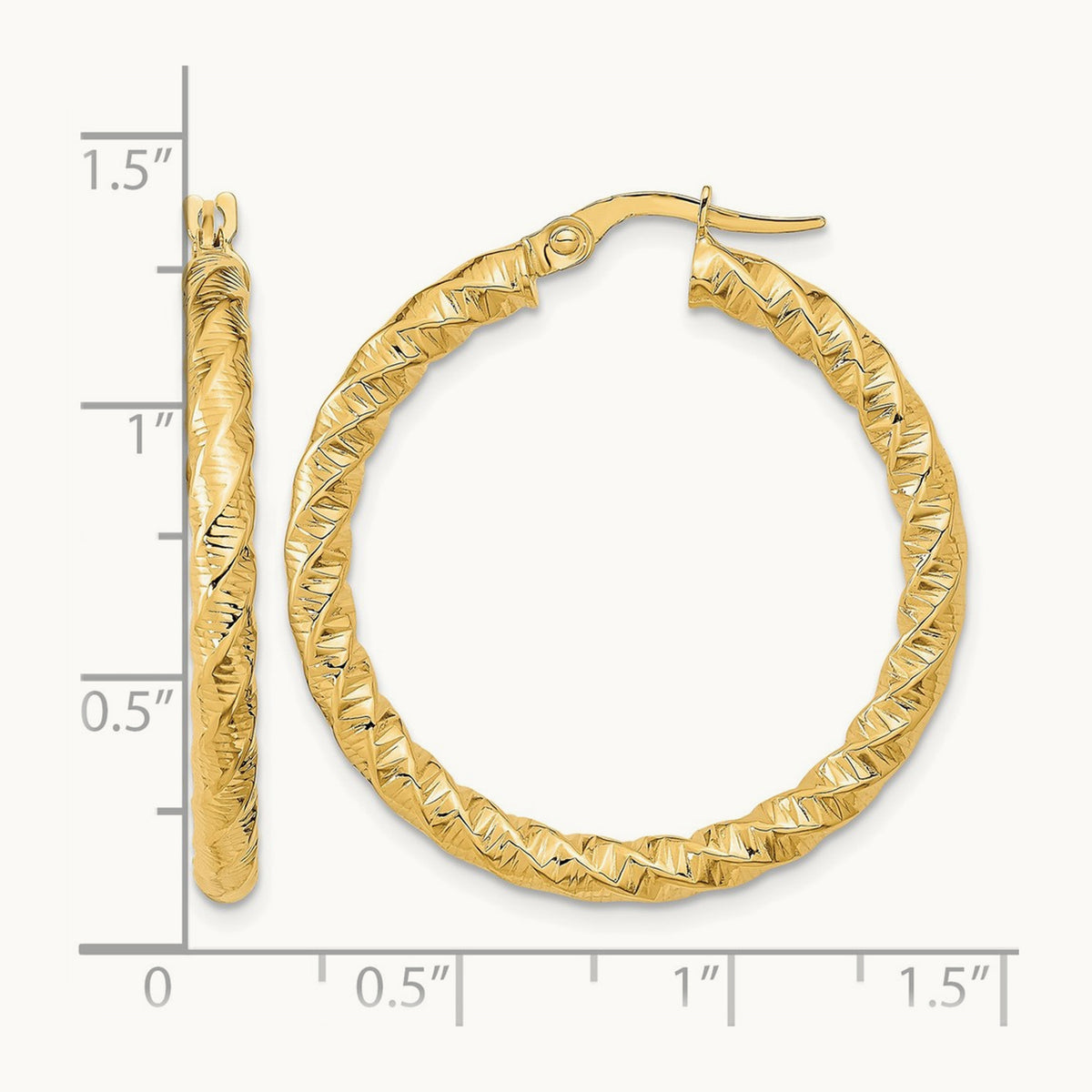 Diamond-Cut Twisted Hoop Earrings — 14K Yellow Gold
