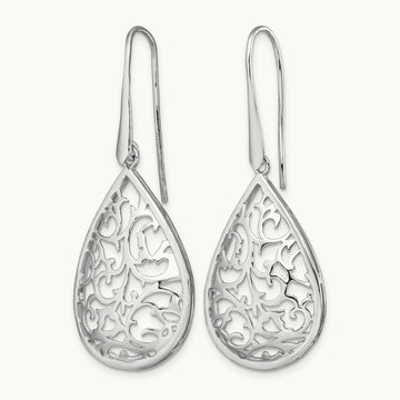 Rhod-pltd Polished Cut-out Teardrop Dangle Earring, Sterling Silver — Leslie's