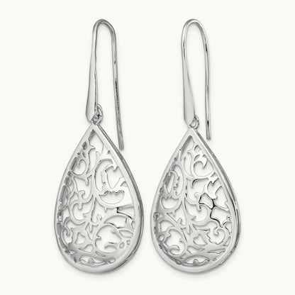Rhod-pltd Polished Cut-out Teardrop Dangle Earring, Sterling Silver — Leslie's