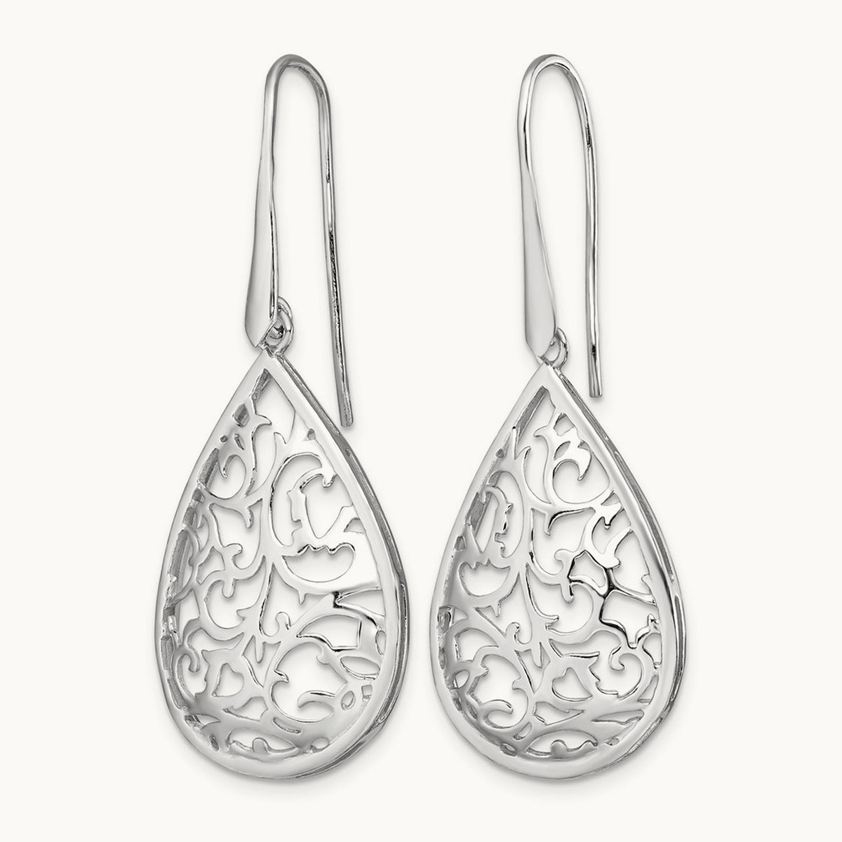 Rhod-pltd Polished Cut-out Teardrop Dangle Earring, Sterling Silver — Leslie's