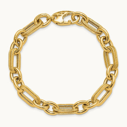 Polished and Textured Fancy Link Bracelet, 14K